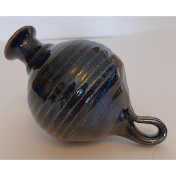 Vintage Round Ceramic Blue Glaze‎ Vase/Olive Oil Dispenser Signed J.F Handmade - Picture 2 of 8